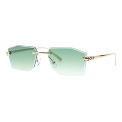 Geometric Rectangular Rimless Sunglasses Metal Leopard Design UV400