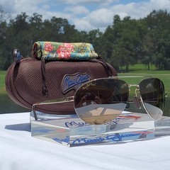 Maui Jim “PILOT” 210-16 RARE Gloss Gold STAINLESS STEEL Wrap Frame/Bronze Lenses
