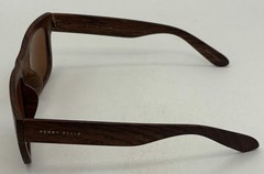 Perry Ellis Mens Sunglass Wood Strip Plastic Square, Solid Brown Lens PE71 2