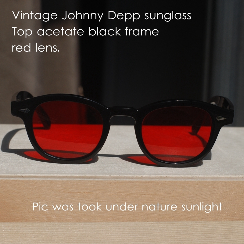 Vintage Johnny Depp red sunglasses red lenses mens womens black acetate glasses