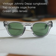 Vintage Johnny Depp sunglasses men’s solid acetate sage glasses green glass lens