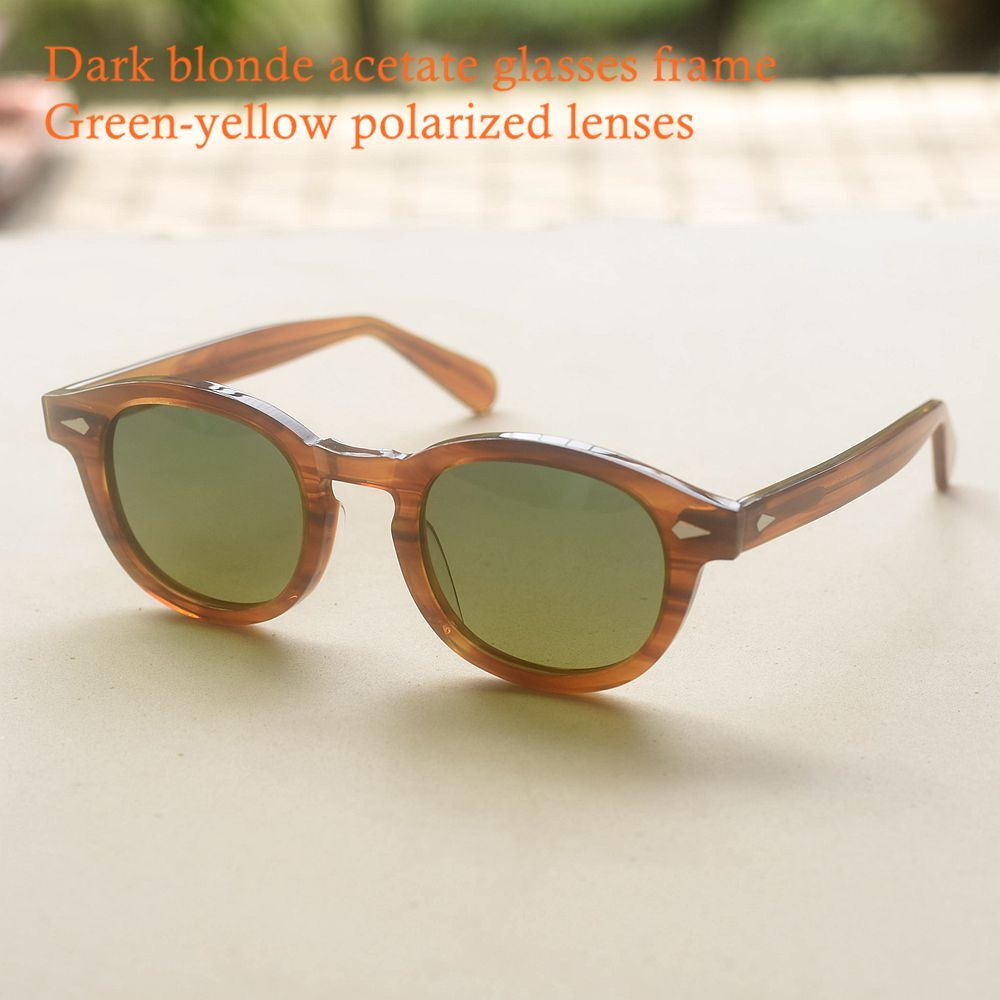 Vintage green-yellow polarized sunglasses mens johnny depp dark blonde glasses