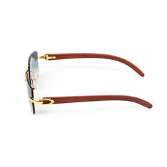 Rectangle Turquoise Gradient Tint Rimless Gold Frame Retro Woodgrain Sunglasses