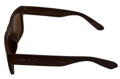 Perry Ellis Mens Sunglass Wood Strip Plastic Square, Solid Brown Lens PE71 2