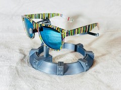 Custom PixelVivid Multicolor Solid Stripe Sunglasses with Blue Mirror Lenses