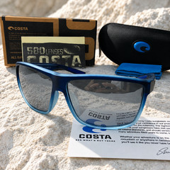 NEW Costa Rinconcito Polarized Sunglasses Blue Frame Grey Mirror 580P Lens UV400