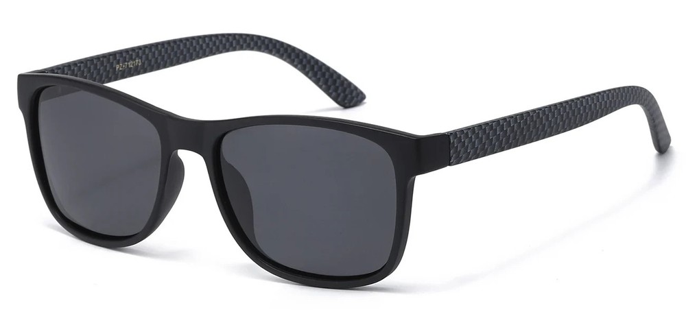 Polarized Modern Sunglasses Matte Black – Carbon Fiber Print Temple – Gray Lens