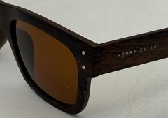 Perry Ellis Mens Sunglass Wood Strip Plastic Square, Solid Brown Lens PE71 2