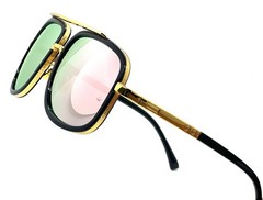 Men Fashion Sunglasses Oversized Square Gold Flat Top Frame Hip Hop Fancy Black
