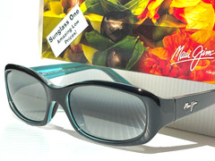 NEW Maui Jim PUNCHBOWL Black & Blue POLARIZED Neutral Grey GLASS Sunglass 219-03