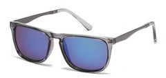 Classic Square Crystal Smoke 2 Dot Frame Sunglasses Blue Mirror Lens UV400