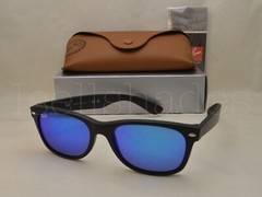 Ray Ban NEW WAYFARER (RB2132-622/17 55) Rubber Black with Gray Mirror Blue Lens