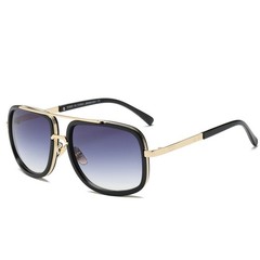 Men’s Sunglasses Square One Gold Colored Metal Frame Top Bar Oversize Shades NEW