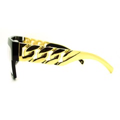 Solid Metal Chain Arm Oversized Horn Rim Glasses – Celebrity Black Gold