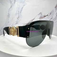 VERSACE Sunglasses Shield New Black Italy Gold Mask Medusa Runway