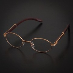 Men’s Vintage Yellow Gold Frame Clear Lens Wood Grain Retro Hip Hop Glasses