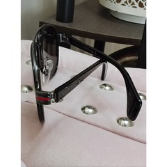 Gucci GG0447S 001 Black Aviator Sunglasses with Green and Red Temple Stripes