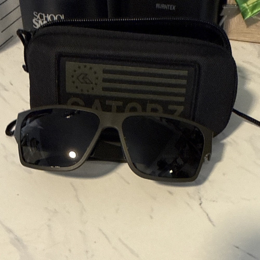 Gatorz Delta Square Sunglasses Gray Metal Frame Gray Tinted Plastic Lens Case