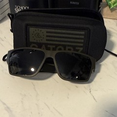 Gatorz Delta Square Sunglasses Gray Metal Frame Gray Tinted Plastic Lens Case