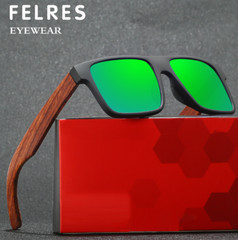 Square Polarized Wood Sunglasses Men Women Wooden Temple Outdoor Shade Glasses