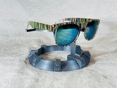 Custom PixelVivid Multicolor Solid Stripe Sunglasses with Blue Mirror Lenses