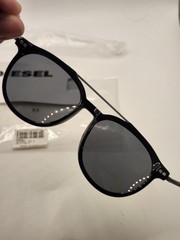 Brand New Diesel Round Sunglasses DL0188 Gloss Black Silver Bar 01A 54-17-145 3