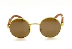 Men’s Sunglasses Round Classy Modern Sophisticated Fashion Wood Brown Lens Gold