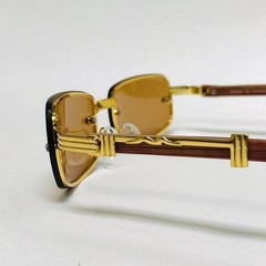 Rimless Sunglasses Rectangle Wood Grain Frame Brown Lens Men Hip Hop Lentes 2026