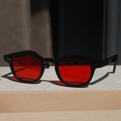 Vintage Color Blind Red lens Sunglasses Mens Black Acetate Glasses Good Gift