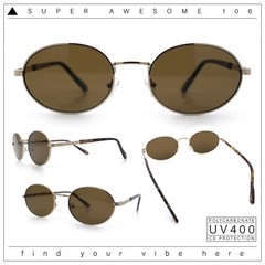 Classy Oval 90s Hip Hop Rapper Shade Metal Rim Retro Sunglasses