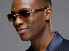 Eyewear Modern Designer Rectangle Retro Black Clear Lens Metal Luxury Woodgrain
