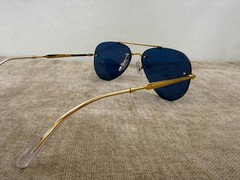 Ray-Ban RB3791 Rimless Aviator Sunglasses, Gold Frame, Solid Blue Lens