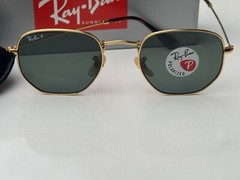 NEW Ray-Ban RB3548N 001/58 Arista Gold HEXAGONAL Polarized Green Sunglasses 51mm