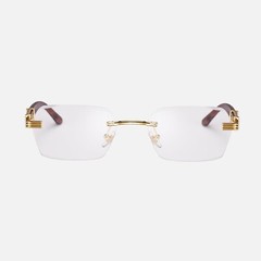 Men’s Clear Lens Wood Grain Gold Frame Elegant Stylish Retro Vintage Glasses