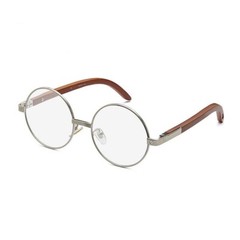 Men’s Large Vintage Silver Frame Round Clear Lens Wood Grain Retro Glasses
