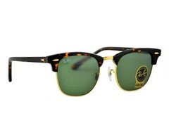 Ray-Ban Sunglasses Clubmaster Classic Tortoise Frame Green Lenses RB3016 51mm