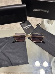 Chrome Hearts Men’s Rectangle Sunglasses Gold Metal Frame Purple Gradient Lenses