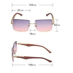 Rimless Sunglasses Wood Grain Frame Rhinestone Accents Blue Lens Men Hip Hop New