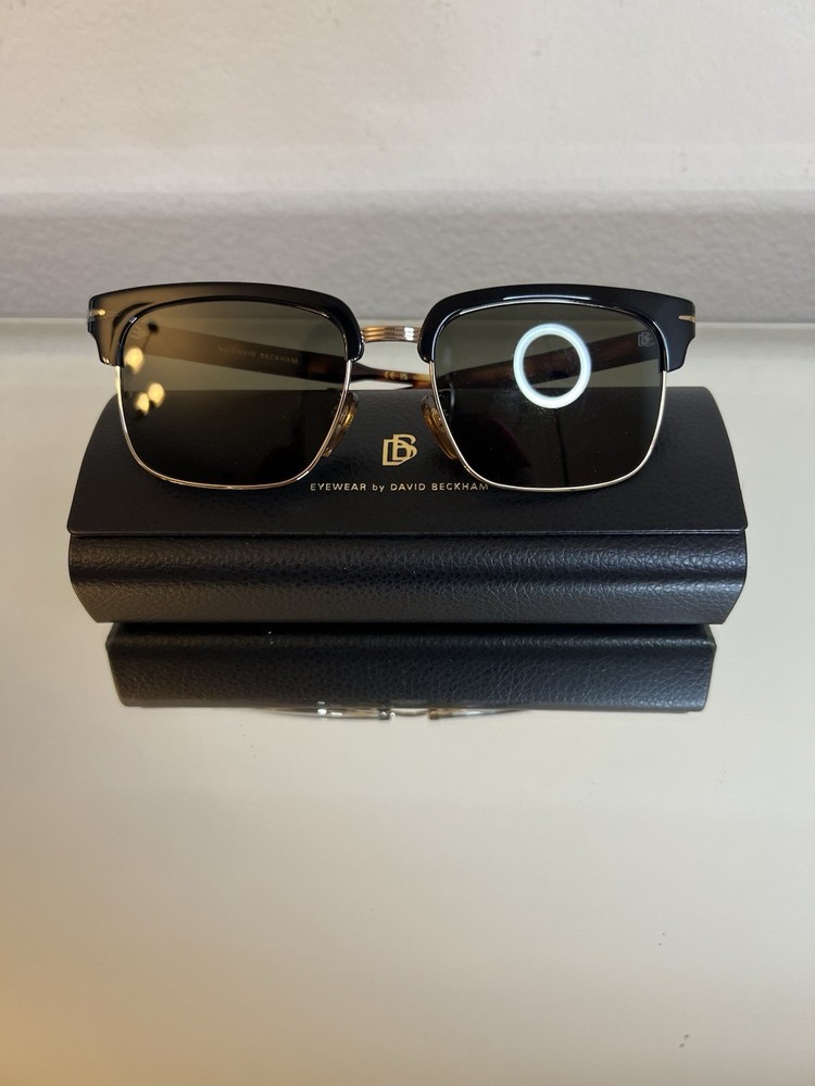 Eyewear by David Beckham Men’s Square Sunglasses Black Frame Green Tinted Lens