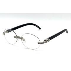 Rhinestone Rimless Round Sunglasses Fashion Clear Lens Glasses Hip Hop 80’s 90’s