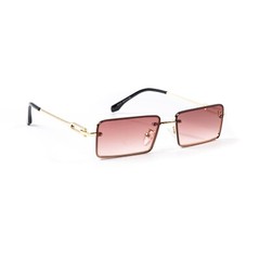 Mens Burgundy Gradient Tint Gold Frame Rimless Old School Hip Hop Sunglasses