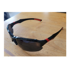 Black Red Wrap Sports Sunglasses for Men Lightweight Plastic black lens