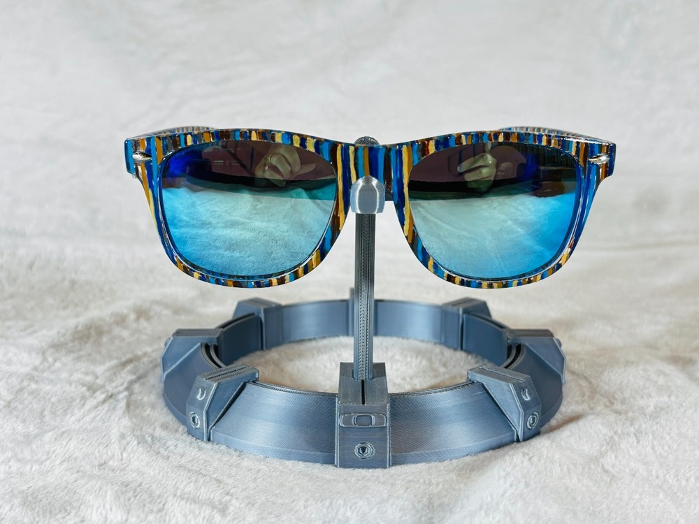 Custom PixelVivid Blue and Brown Solid Stripe Sunglasses with Blue Lenses