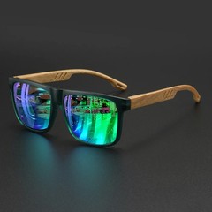 Square Wood Grain Sunglasses UV400 Spring Hinge Unisex Driving Travel Hiking