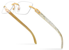Mens CLASSY Style Wood Buffs Vintage Square Style Clear Marble Lens Eye Glasses