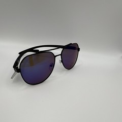 Men’s Aviator Sunglasses Black Metal Frame Purple Mirrored Tinted Plastic Lenses