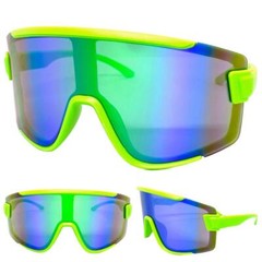 OVERSIZED EXAGGERATED Modern Retro Shield SUN GLASSES Large Big Neon Green Frame