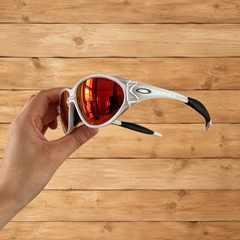 Retro Oakley Sunglasses Piet Polarized Clear Frame Red Lenses Y2K