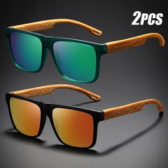 Vintage Square Casual Man Sunglasses Wood Grain Spring Hinges Glasses UV400