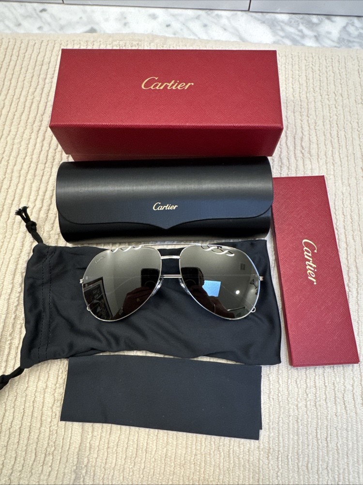 Cartier CT0110S 011 Pilot Aviator Sunglasses Ruthenium Gray 60-14 New Box